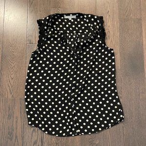 Black and white polka dot sleeveless blouse